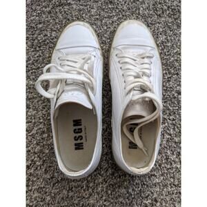 MSGM Sneakers Shoes Womens Size 8.5 White Leather Chunky Made In Italy